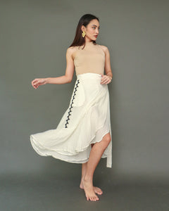 Buong Araw Linen Wrap Skirt with Hand Embroidery and Deep Pockets