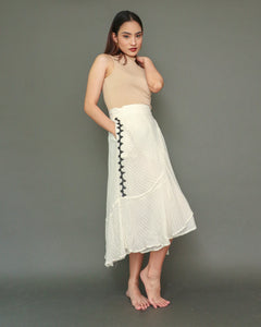 Buong Araw Linen Wrap Skirt with Hand Embroidery and Deep Pockets