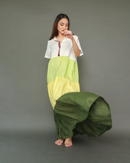Tres Marias Tiered Linen Resort Dress in Lime Yellow