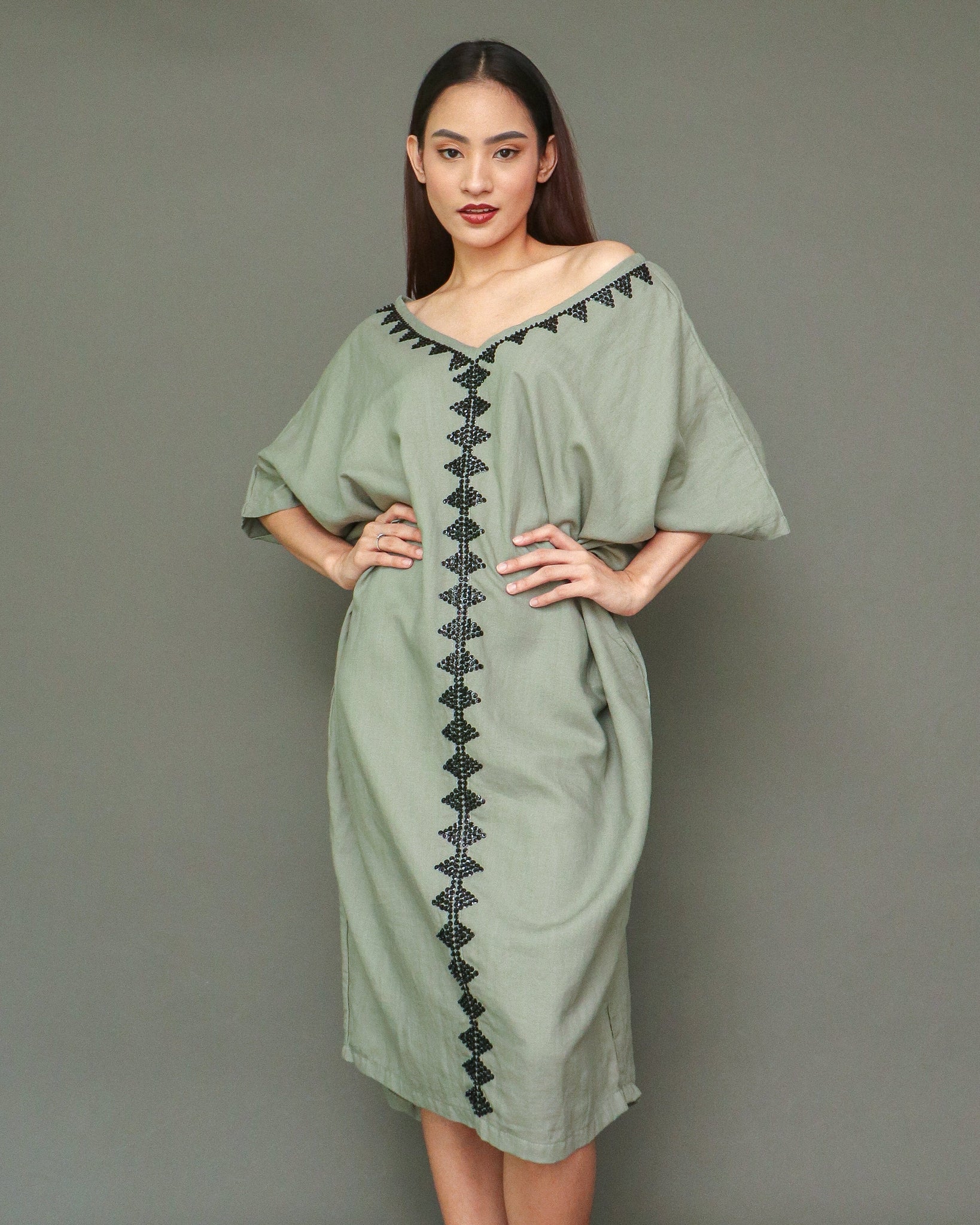 All Day Comfy Linen Dress in Olive Green – Pinas Sadya