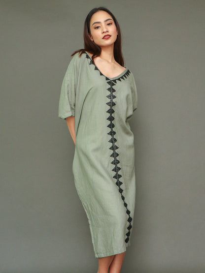 All Day Comfy Linen Dress in Olive Green