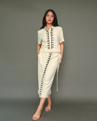 Lakwatsa Linen Coords Top and Pants with Hand Embroidery