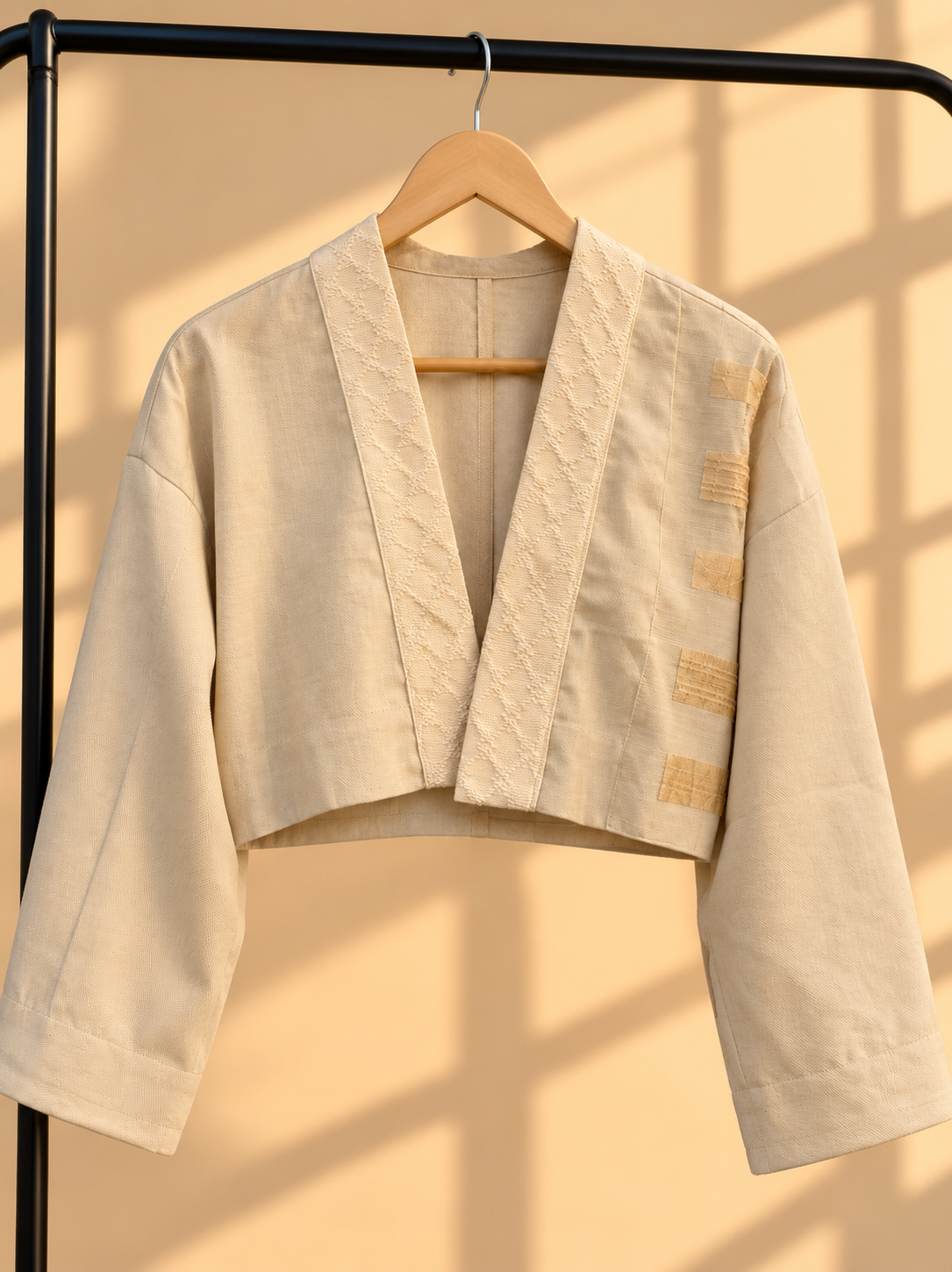 CROP KIMONO IN CREAM LINEN WITH SUKSUK BARONG