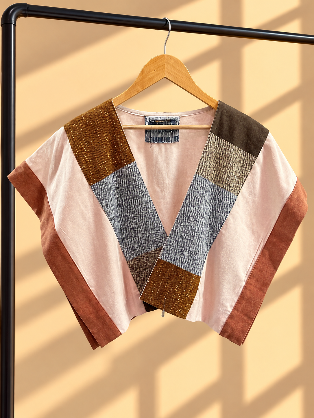 HERITAGE PONCHO IN PEACH LINEN WITH 100% COTTON KABANGKALAN WEAVE