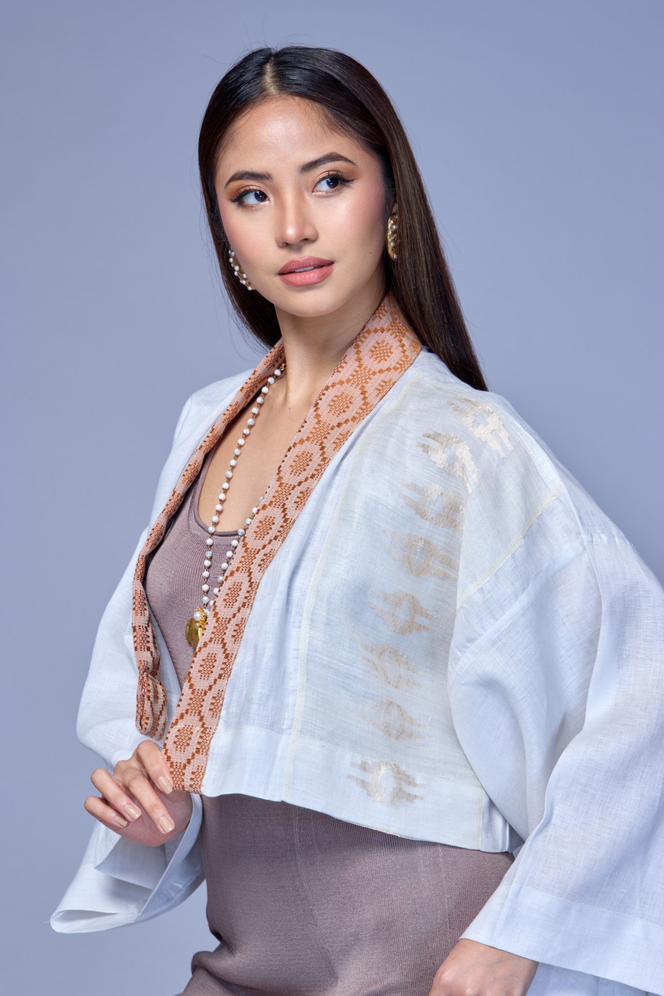 Crop Top Samurai Kimono in Piña Barong and Inabel Weave – Pinas Sadya