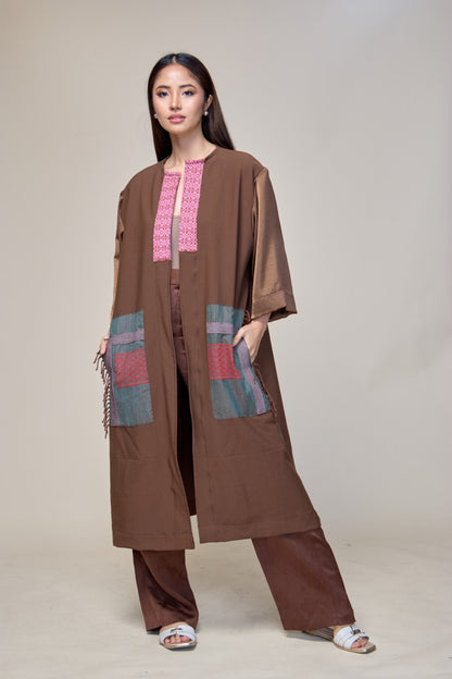 Coffee Kaftan in Philippine Silk and Hablon Weave