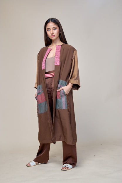 Coffee Kaftan in Philippine Silk and Hablon Weave