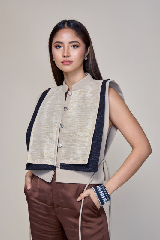 Pinagpala Bib in Khaki Metallic Hablon