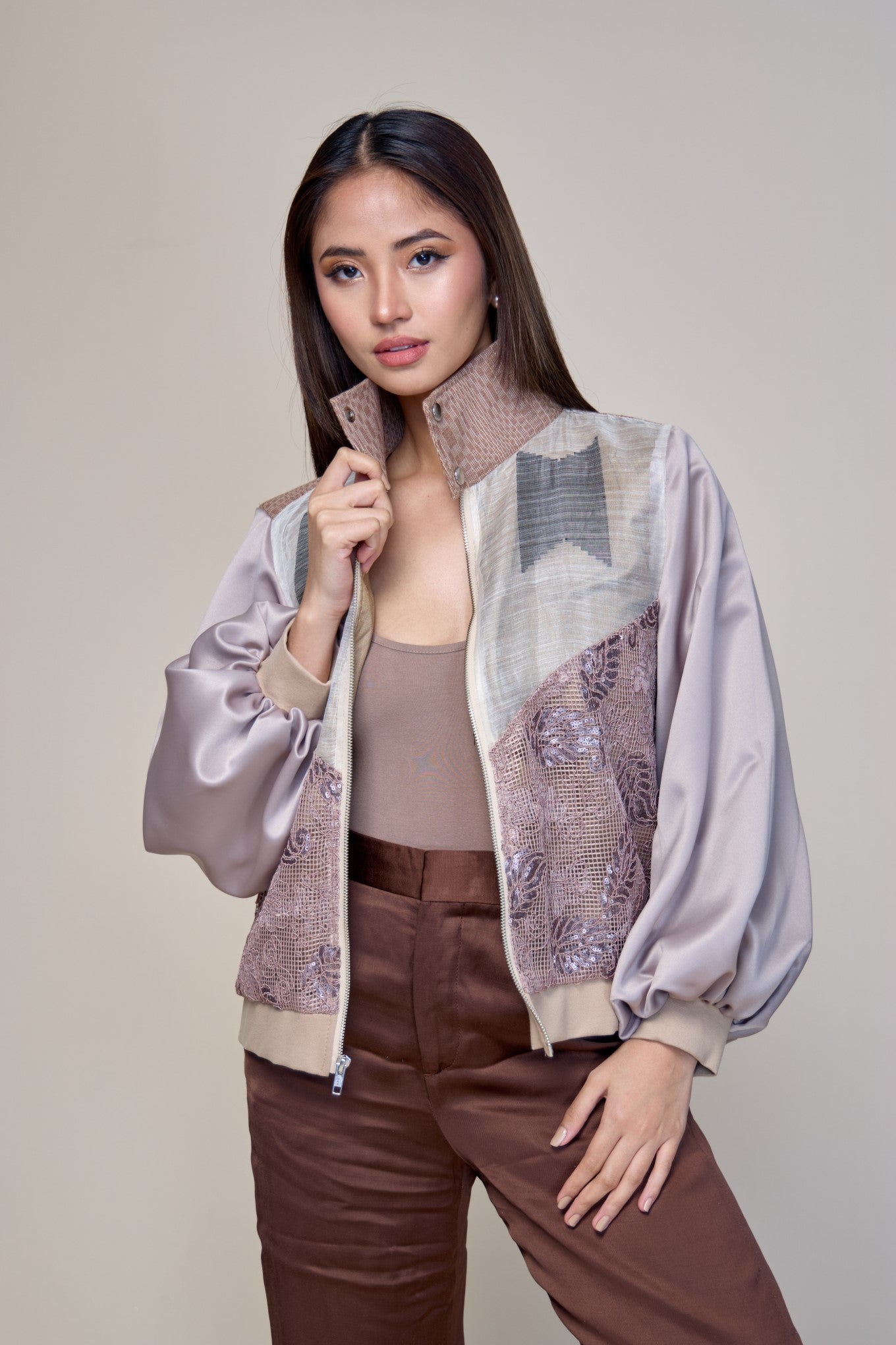 Kape-kape Bomber Jacket in Suksuk Piña  Barong of Aklan