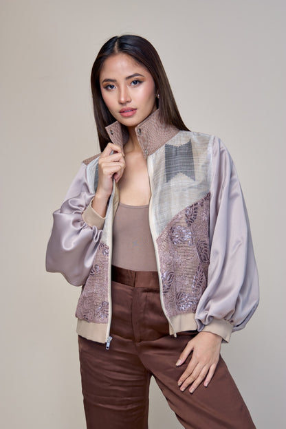 Kape-kape Bomber Jacket in Suksuk Piña  Barong of Aklan