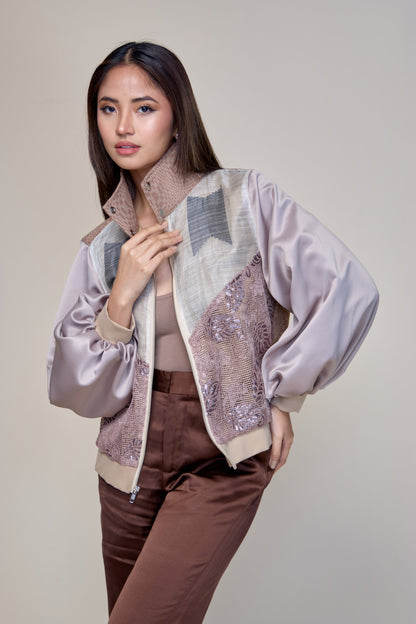 Kape-kape Bomber Jacket in Suksuk Piña  Barong of Aklan