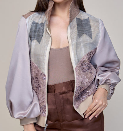 Kape-kape Bomber Jacket in Suksuk Piña  Barong of Aklan