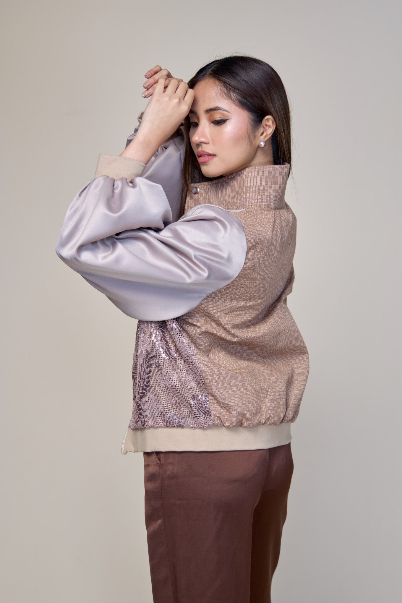 Kape-kape Bomber Jacket in Suksuk Piña  Barong of Aklan