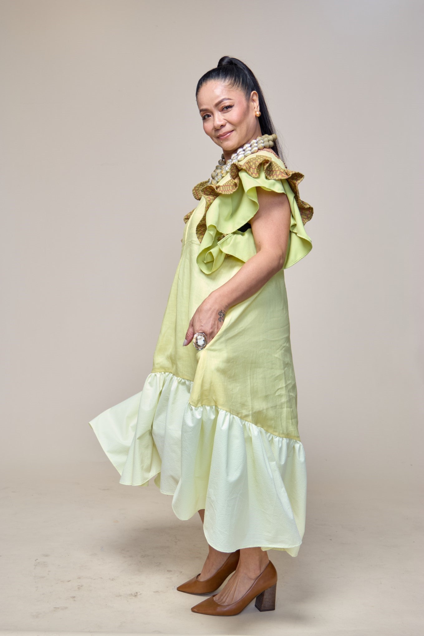 Masayahin Balloon Yellow Dress with Fluffy Local Weaves
