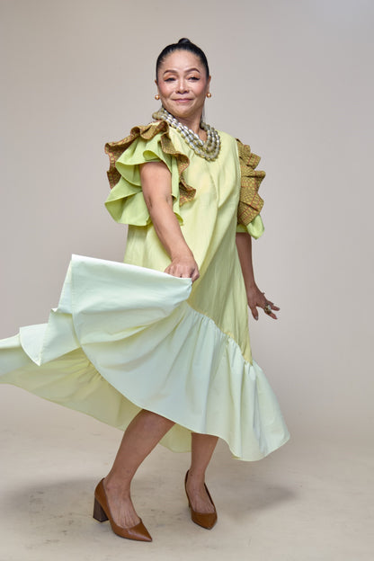 Masayahin Balloon Yellow Dress with Fluffy Local Weaves