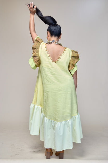 Masayahin Balloon Yellow Dress with Fluffy Local Weaves