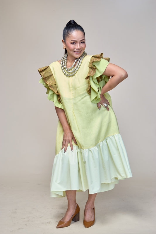 Masayahin Balloon Yellow Dress with Fluffy Local Weaves