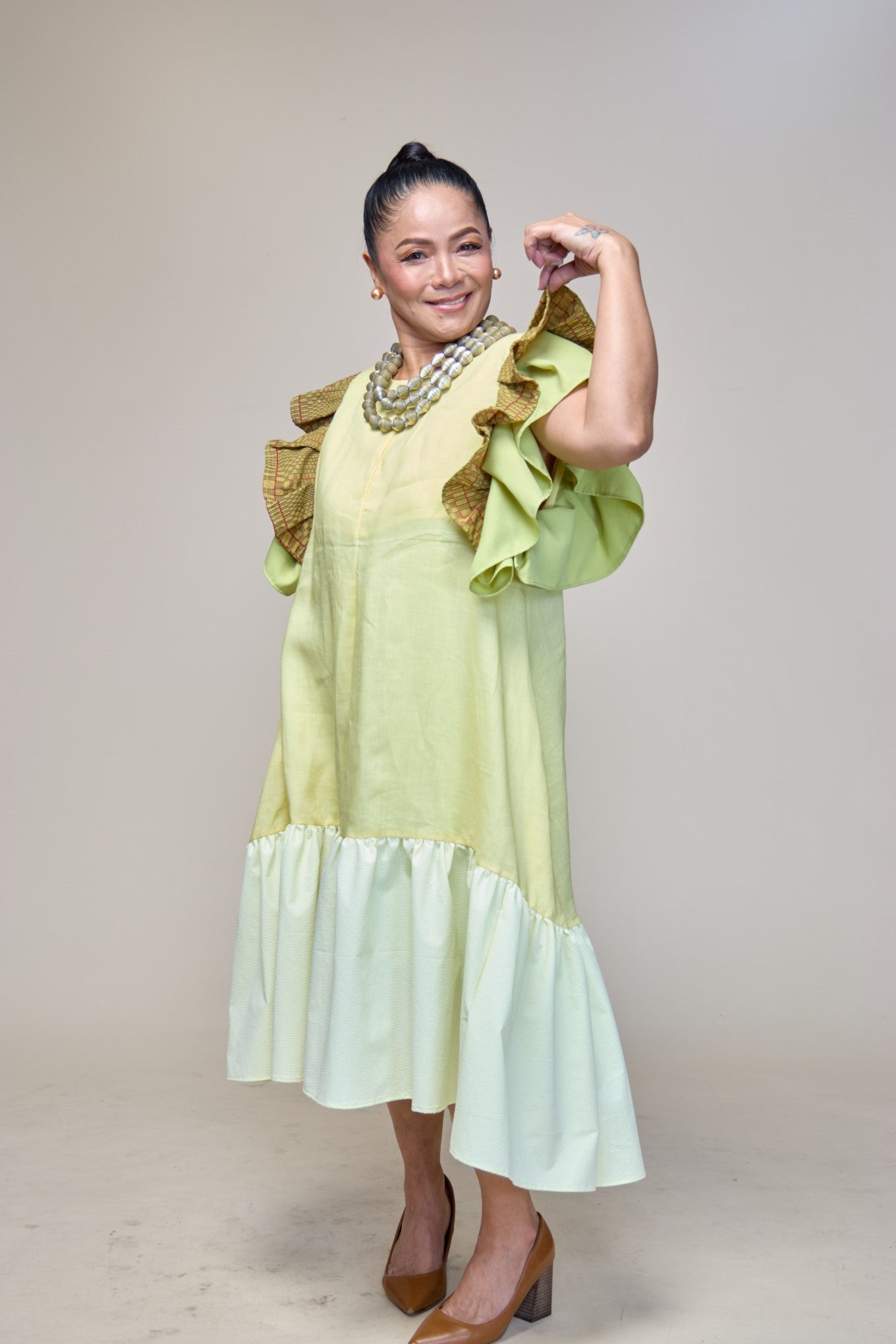 Masayahin Balloon Yellow Dress with Fluffy Local Weaves