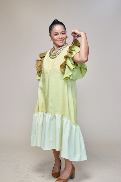 Masayahin Balloon Yellow Dress with Fluffy Local Weaves
