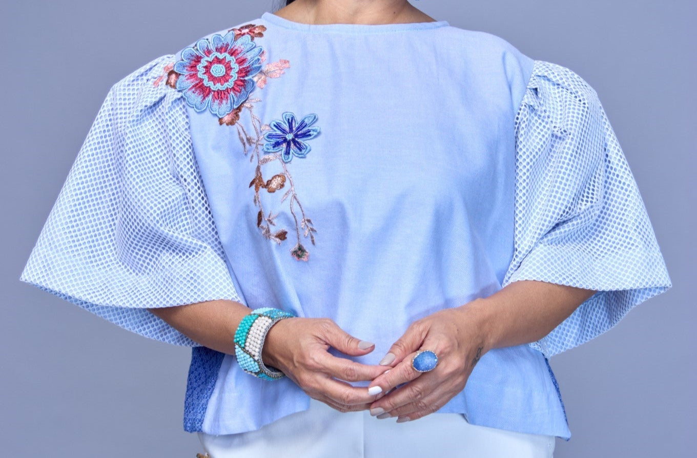 Baliktaran Blue Top with 100% Negros Cotton Weave