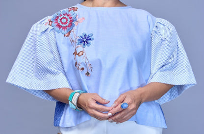 Baliktaran Blue Top with 100% Negros Cotton Weave