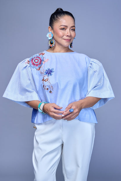 Baliktaran Blue Top with 100% Negros Cotton Weave
