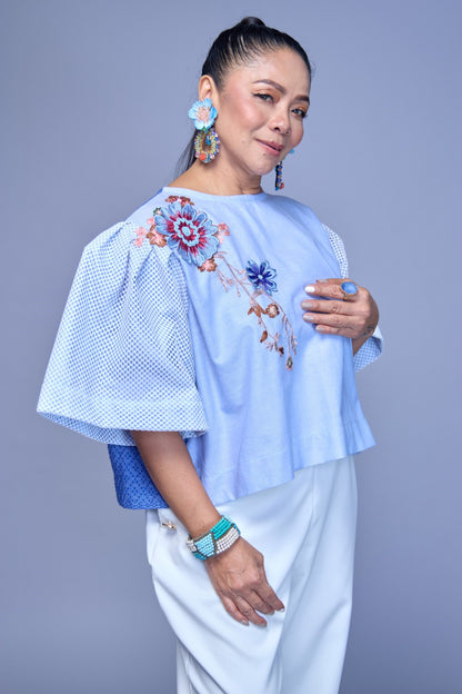 Baliktaran Blue Top with 100% Negros Cotton Weave