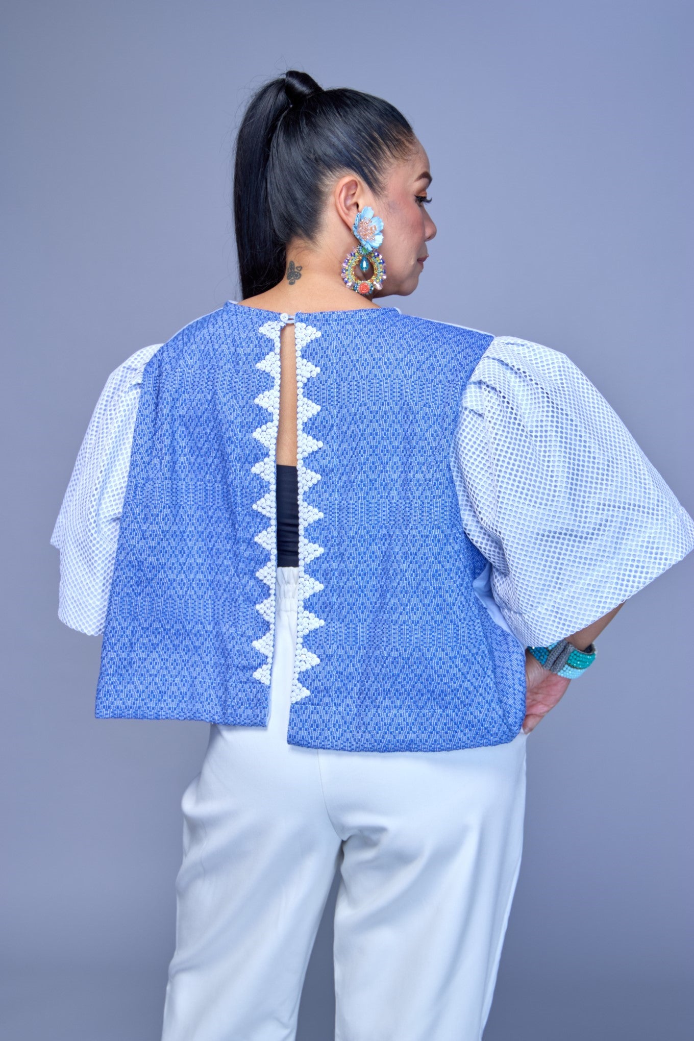 Baliktaran Blue Top with 100% Negros Cotton Weave