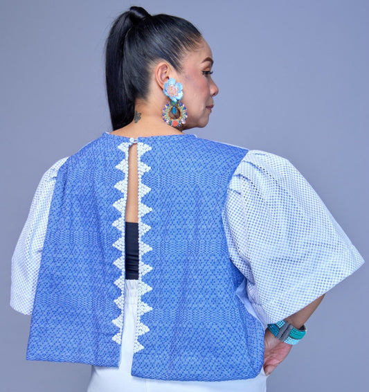 Baliktaran Blue Top with 100% Negros Cotton Weave