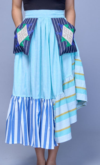 Manila Skirt in Bluegreen with Kantarines Stripes