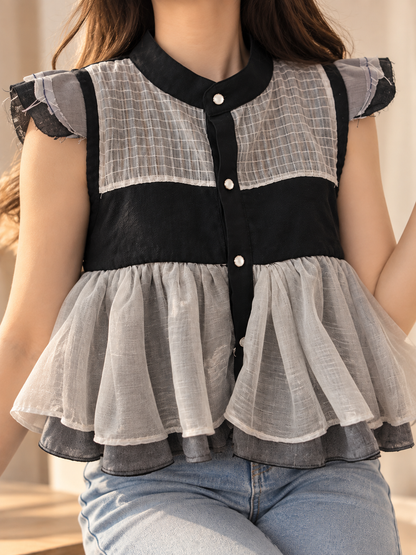 ITINAKDA FLOWY TOP WITH SILVER SQUARE BARONG