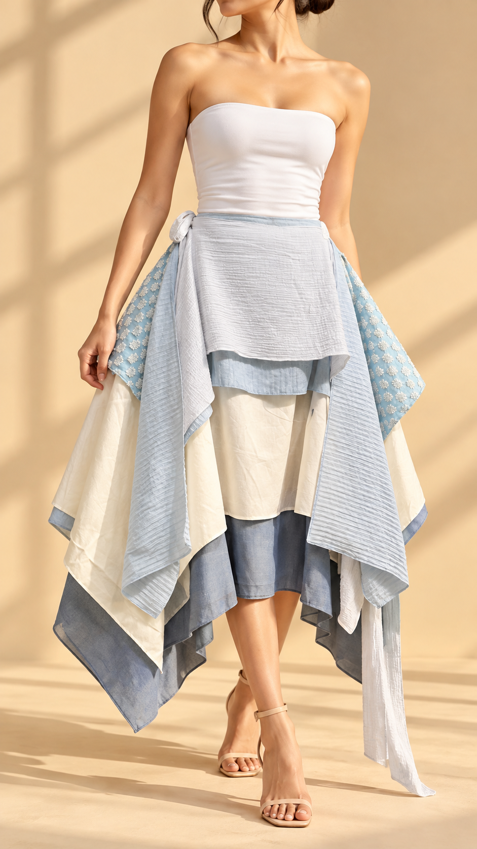 KABOGERA SKIRT IN LIGHT BLUE WITH KUNDIMAN TOPPINGS