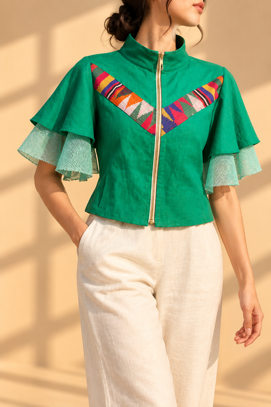 LIPAD TOP IN GREEN WITH PISYABIT WEAVE