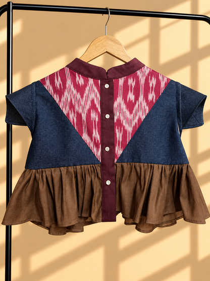 MARIKIT TOP IN DENIM WITH IKAT