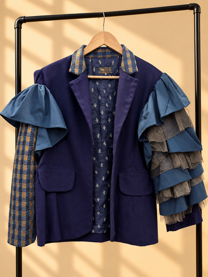 KAKAIBA BLUE BLAZER WITH RUFFLED SLEEVES AND RARE BINAKOL