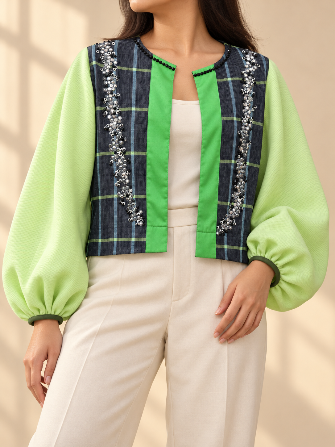 SAYO TE BALLOON JACKET IN GREEN WITH BINAKOL
