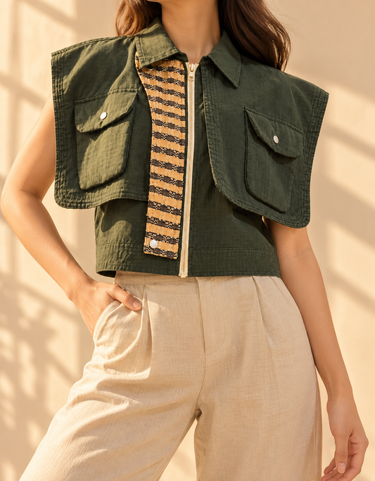 LAGING HANDA SQUARE JACKET IN GREEN WITH MUSTARD BINAKOL