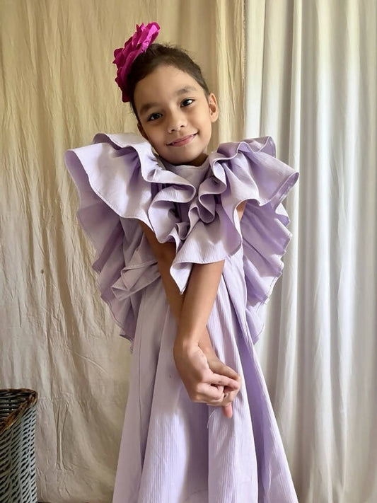 Isabela Puffed Sleeve Lavender Girls Dress