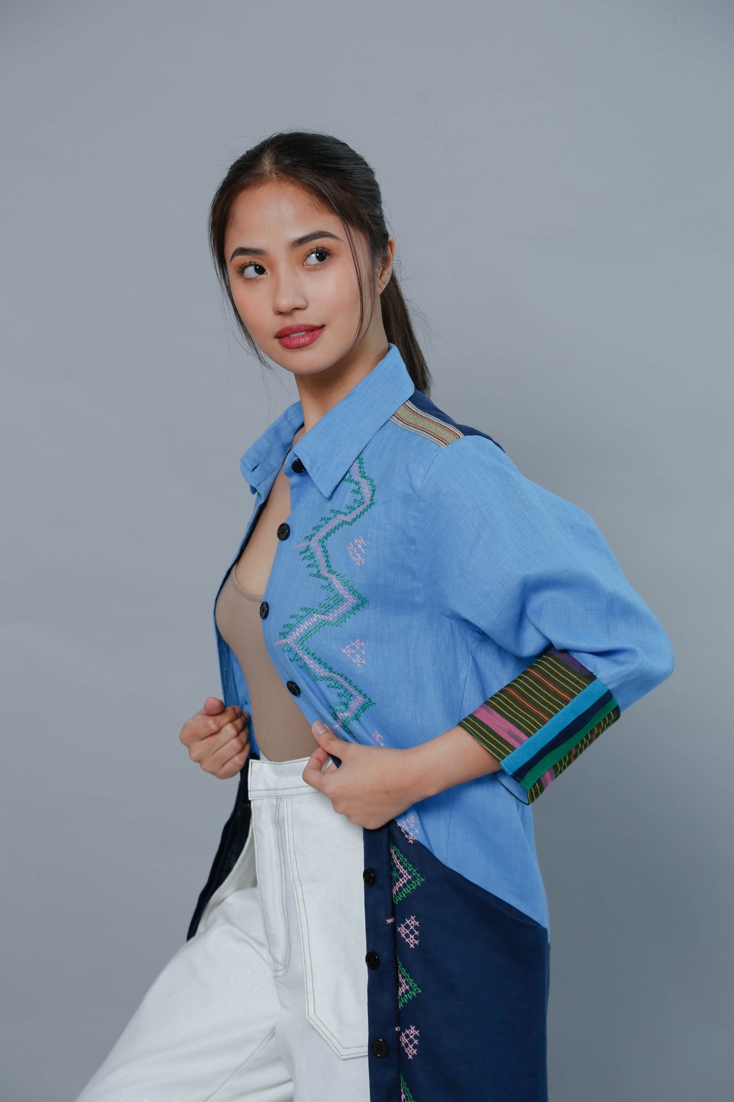 Tagumpay Blue Linen w/ Tboli Embroidery