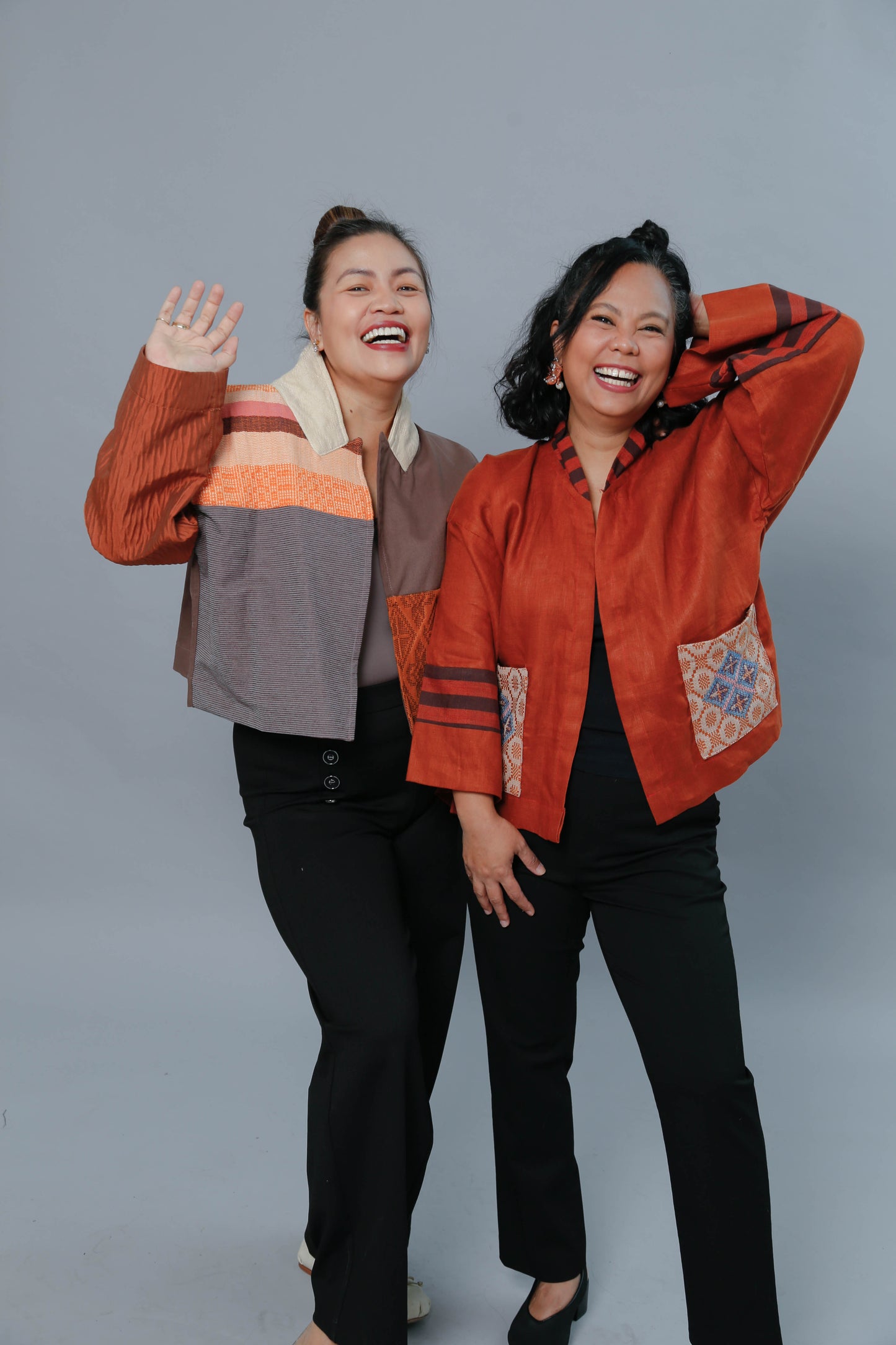 Premium Linen Kimono Poncho in Burnt Orange with t'boli Hand Embroidery