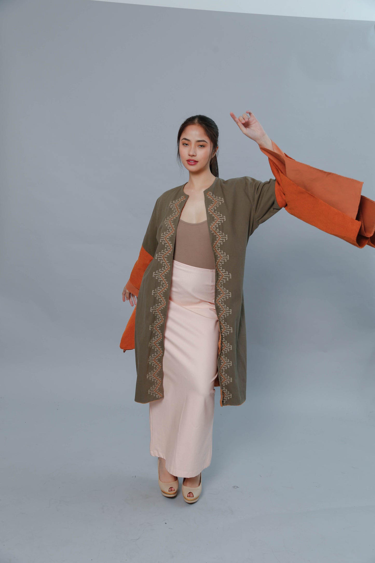 Lupang Hinirang Trench in  Kantarines Weave with T'boli Hand Embroidery