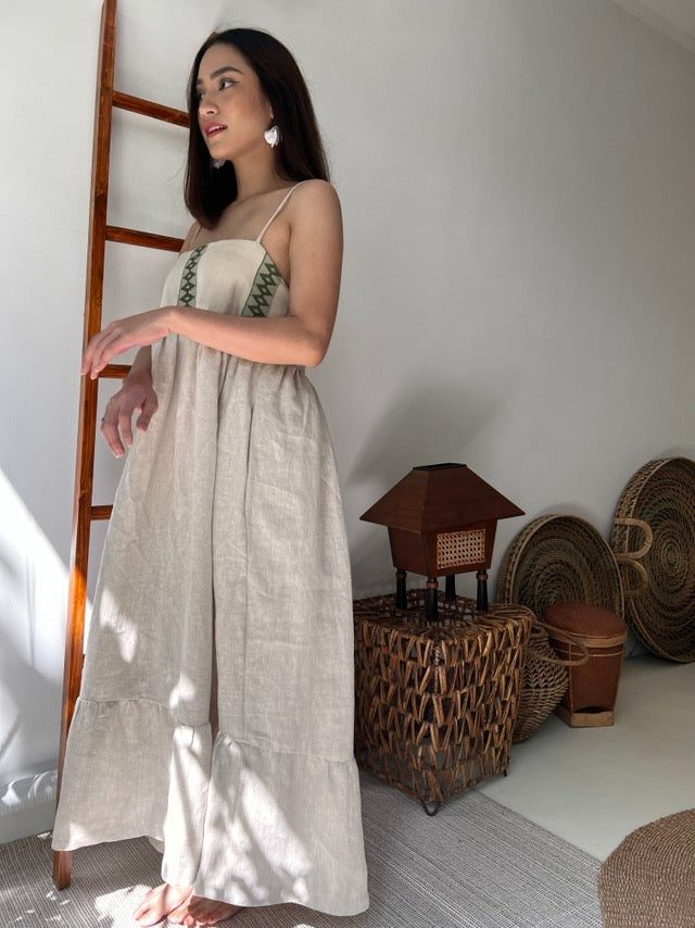 Maligayang Bati Premium Linen Summer Dress with Rare Philippine Weaves in Earth
