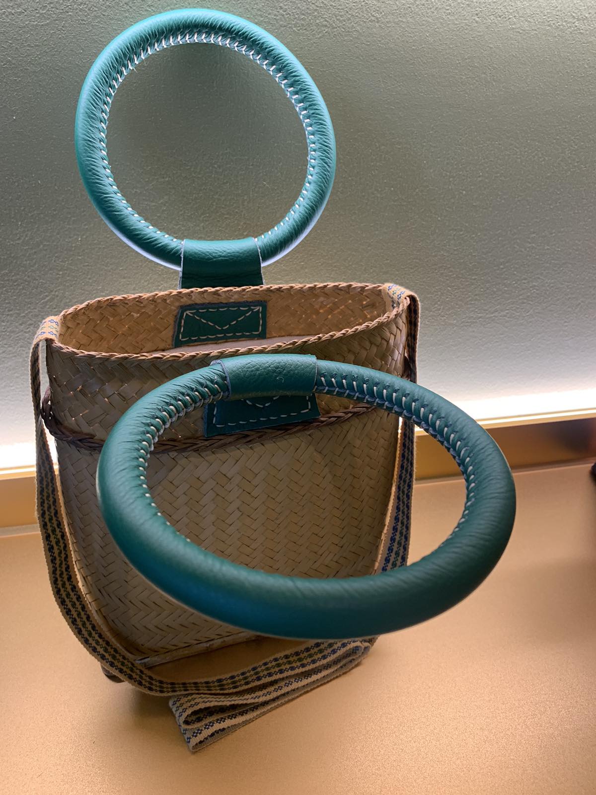 Mangyan Basket Bag with Handsewn Leather Handle and Kalinga Straps