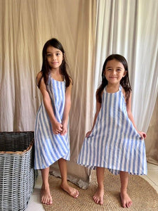 Mirabel Blue Stripes Linen Dress for Girls