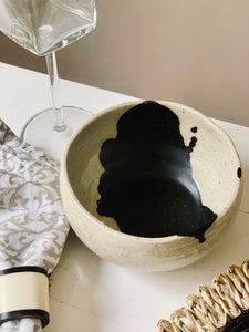 Hand Molded Stoneware Soup Bowl with Black Drip