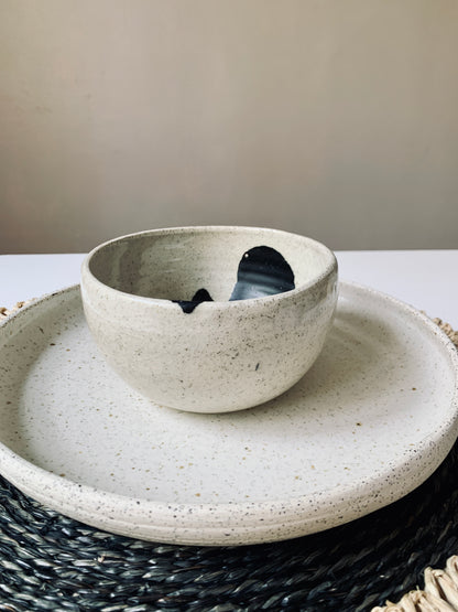 Hand Molded Stoneware Soup Bowl with Black Drip
