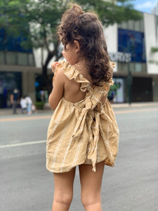 Young Girls Just Want to Have Fun Brown Linen Romper