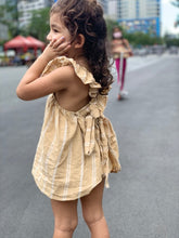Load image into Gallery viewer, Young Girls Just Want to Have Fun Brown Linen Romper
