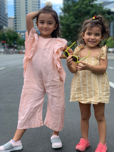 Young Girls Just Want to Have Fun Brown Linen Romper