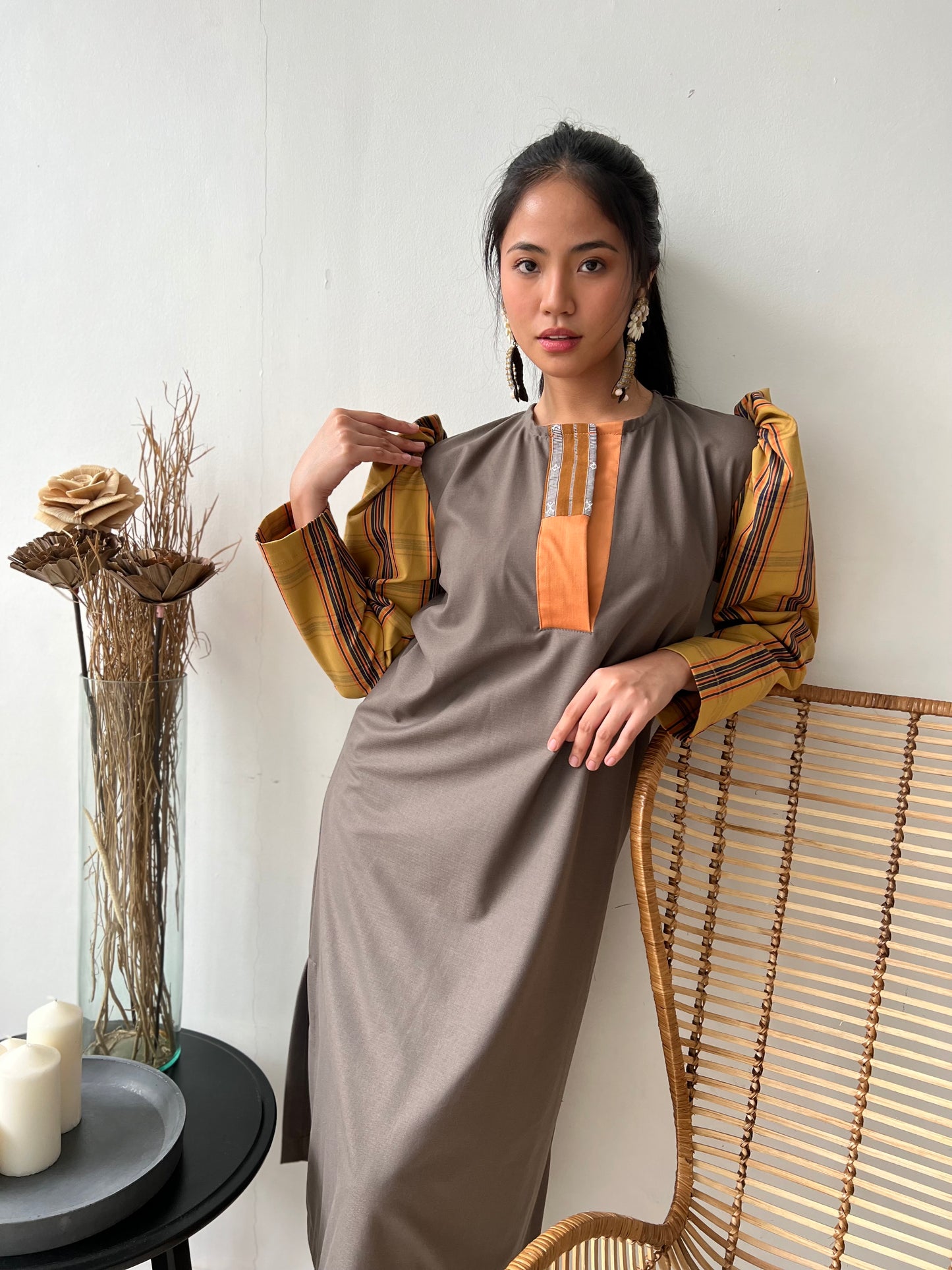 Binibini Earth Tone Dress with Hand Embroidery